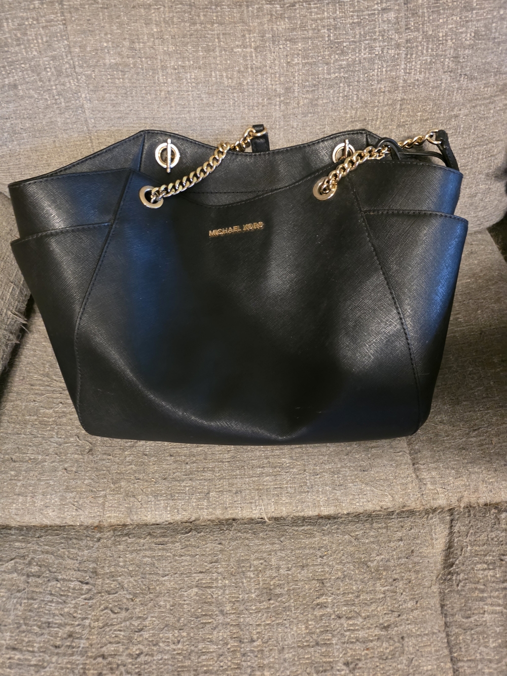 Michael Kors Black Tote with Gold Chain Accents